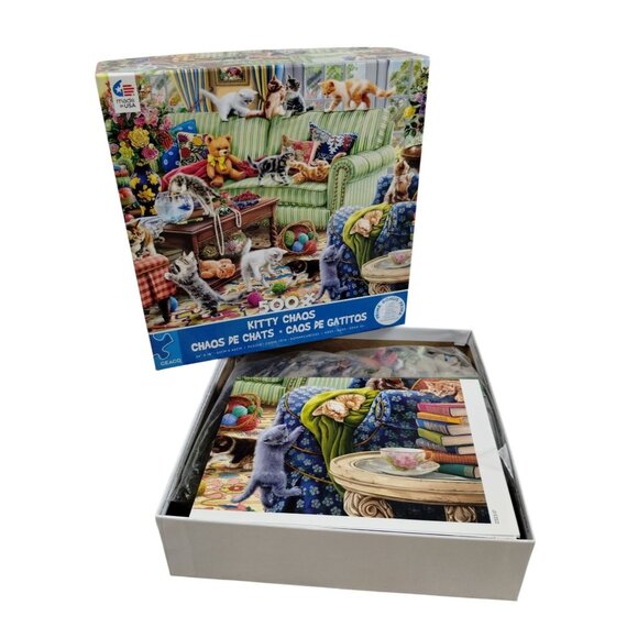 Ceaco Kitty Chaos 500 Piece Complete Jigsaw Puzzle with Poster 2023 - Picture 2 of 10